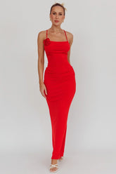 Ignite Rosette Backless Maxi Dress Cherry