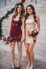 Golden Strapless Sequin Bodycon Mini Dress