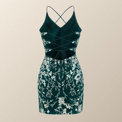 Green and White Floral Tight Mini Dress