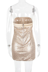 Golden Strapless Sequin Bodycon Mini Dress