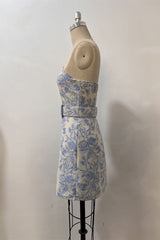 Floral Print A-line Short Dress with Belt